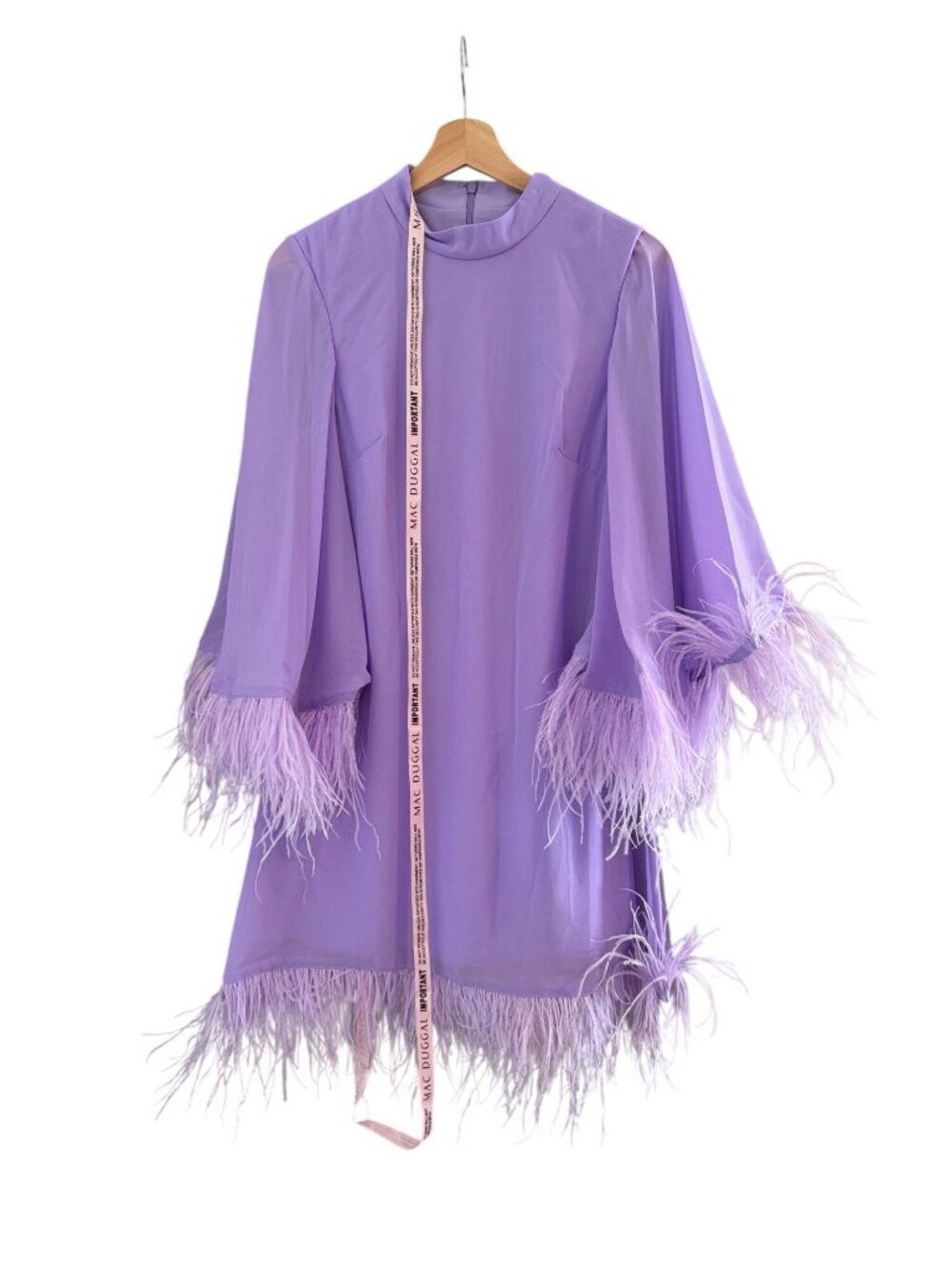 Mac Duggal Lilac Sheer Sleeves Feather Trim Cocktail Dress 11439 Dress Size 4 NW - Picture 3 of 11